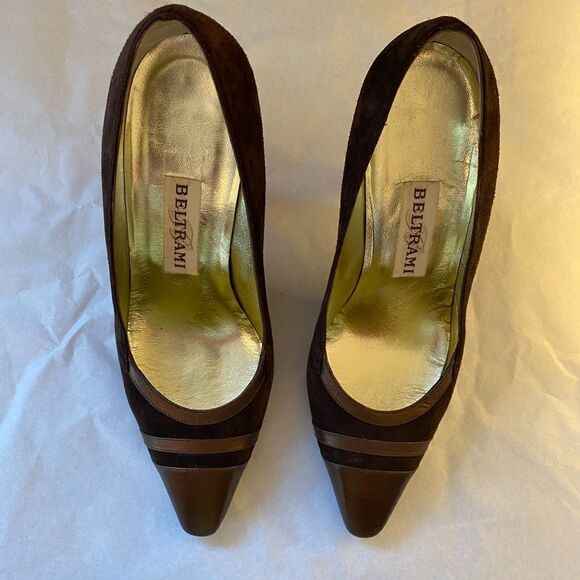 RARE Beltrami vintage cap toe chocolate suede pumps size 5 excellent condition - Picture 8 of 13